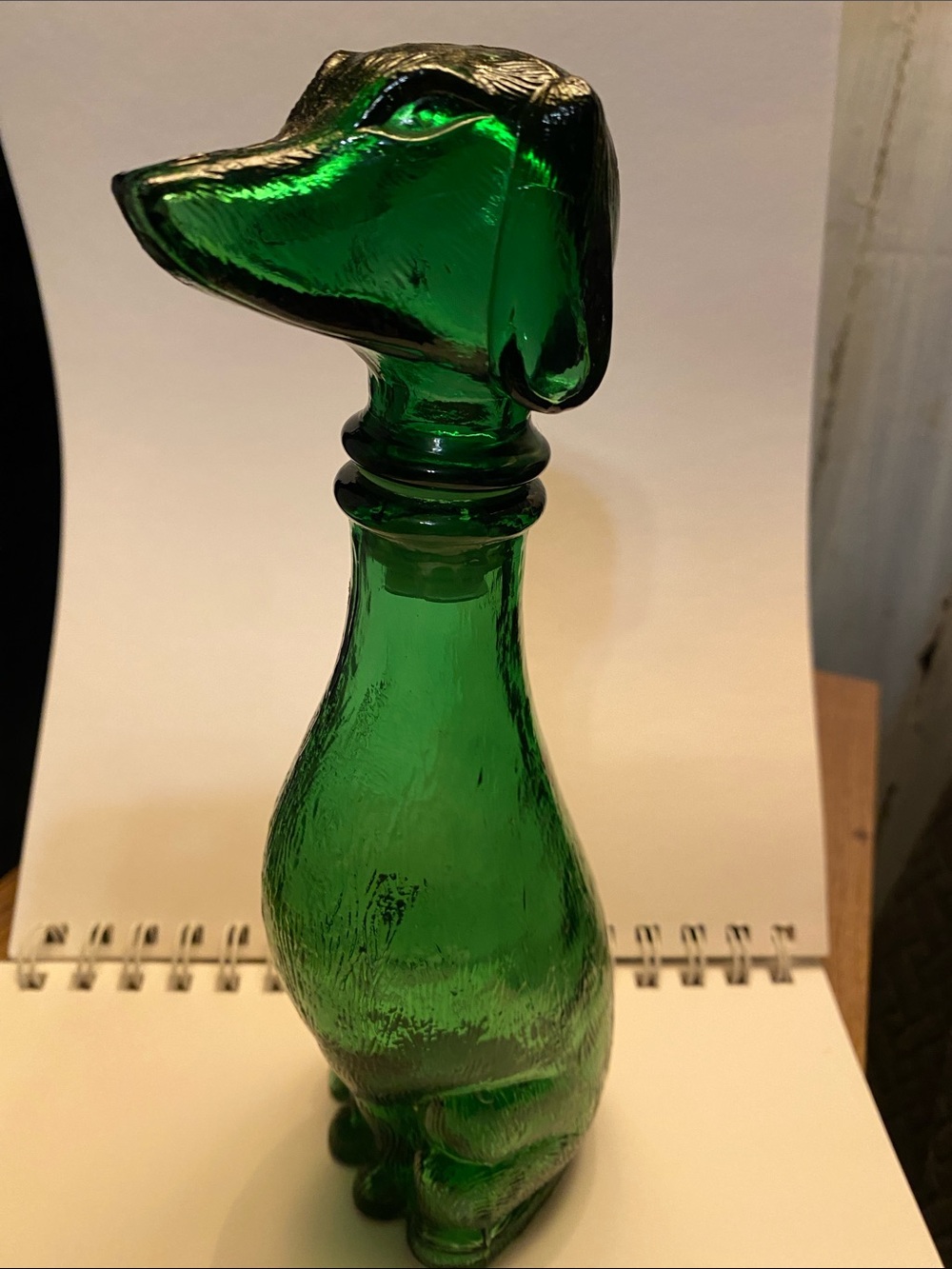 Green Glass Dog Figurine Bottle - Home Art Decor